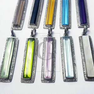 Very beautiful Rosecut Pave Diamond Multi Gemstone Bar Pendant 925 Sterling Silver Gemstone Pendant stone dog tag pendant