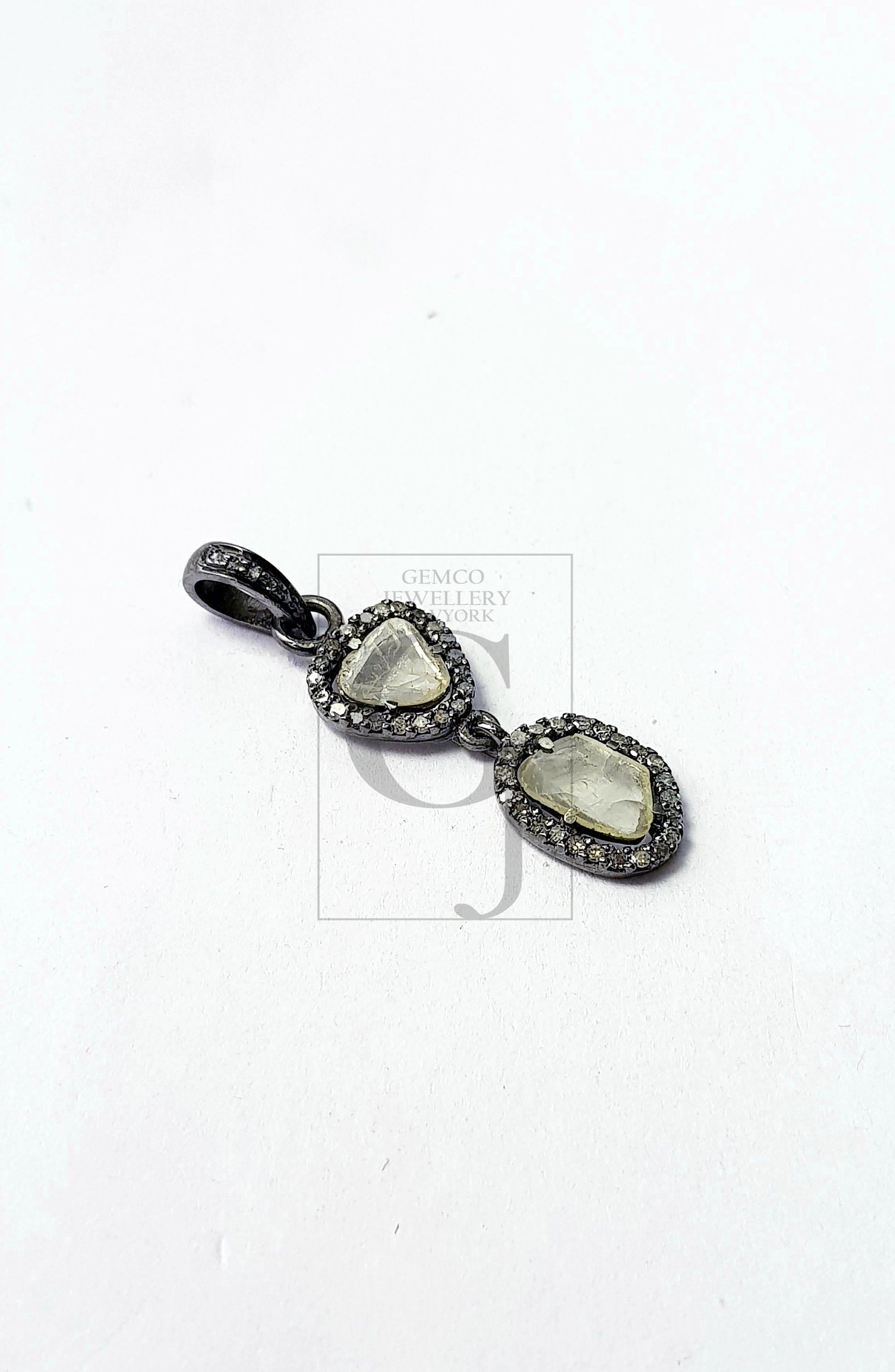 Pave Diamond Rosecut Pendant 925 Sterling Silver Pendant Handmade Diamond Pendant Beautiful Pave Diamond Pendant Charm Flat Diamond design
