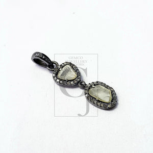 Pave Diamond Rosecut Pendant 925 Sterling Silver Pendant Handmade Diamond Pendant Beautiful Pave Diamond Pendant Charm Flat Diamond design