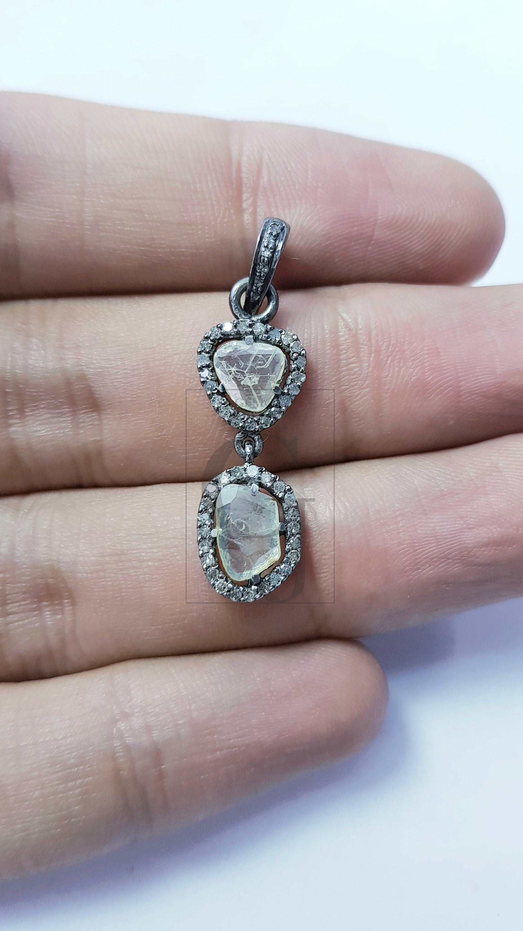 Pave Diamond Rosecut Pendant 925 Sterling Silver Pendant Handmade Diamond Pendant Beautiful Pave Diamond Pendant Charm Flat Diamond design