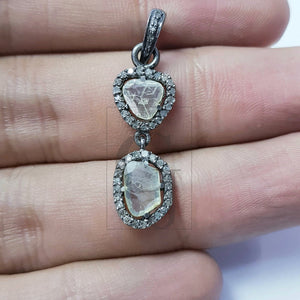 Pave Diamond Rosecut Pendant 925 Sterling Silver Pendant Handmade Diamond Pendant Beautiful Pave Diamond Pendant Charm Flat Diamond design