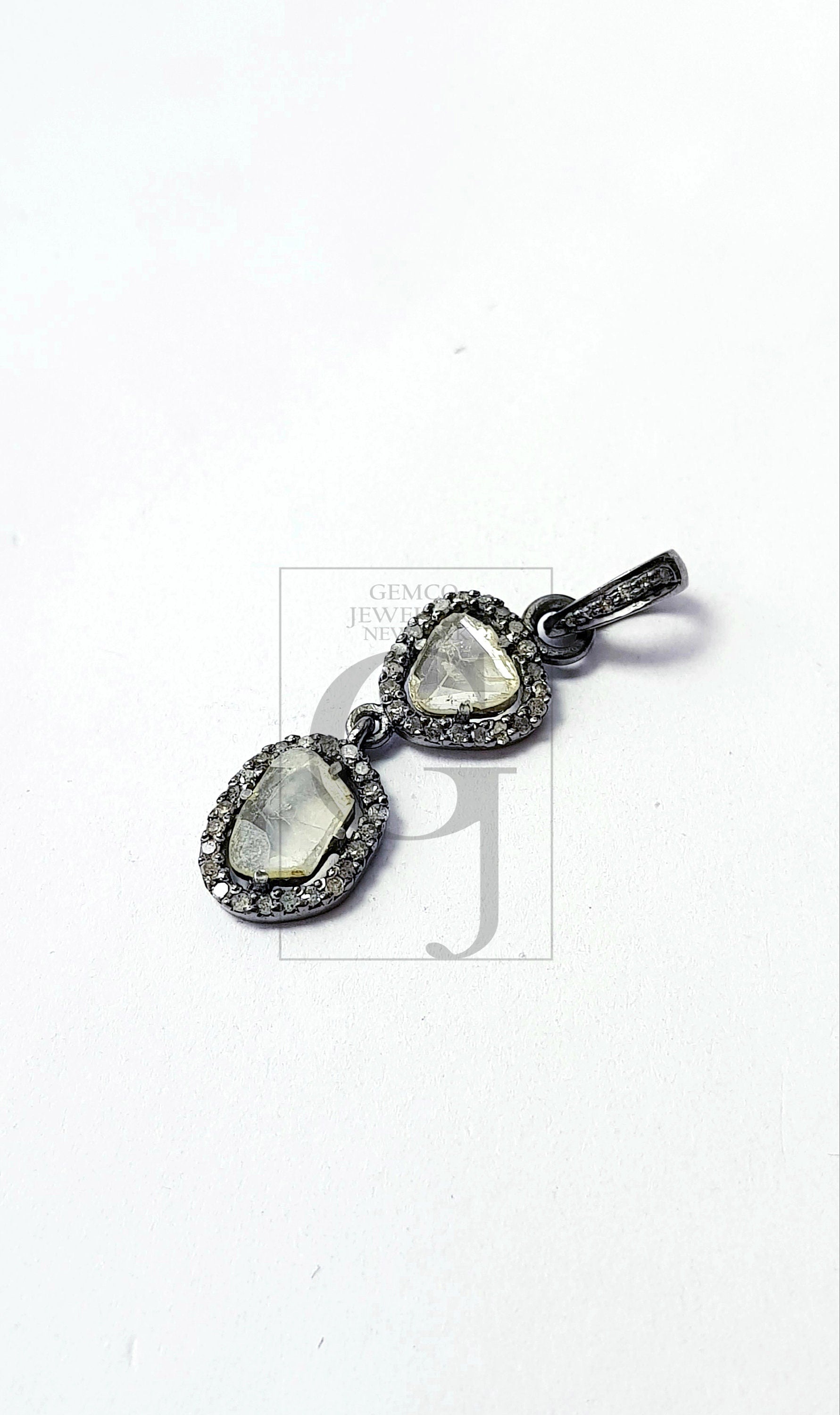 Pave Diamond Rosecut Pendant 925 Sterling Silver Pendant Handmade Diamond Pendant Beautiful Pave Diamond Pendant Charm Flat Diamond design