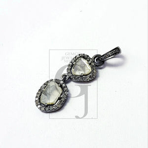 Pave Diamond Rosecut Pendant 925 Sterling Silver Pendant Handmade Diamond Pendant Beautiful Pave Diamond Pendant Charm Flat Diamond design