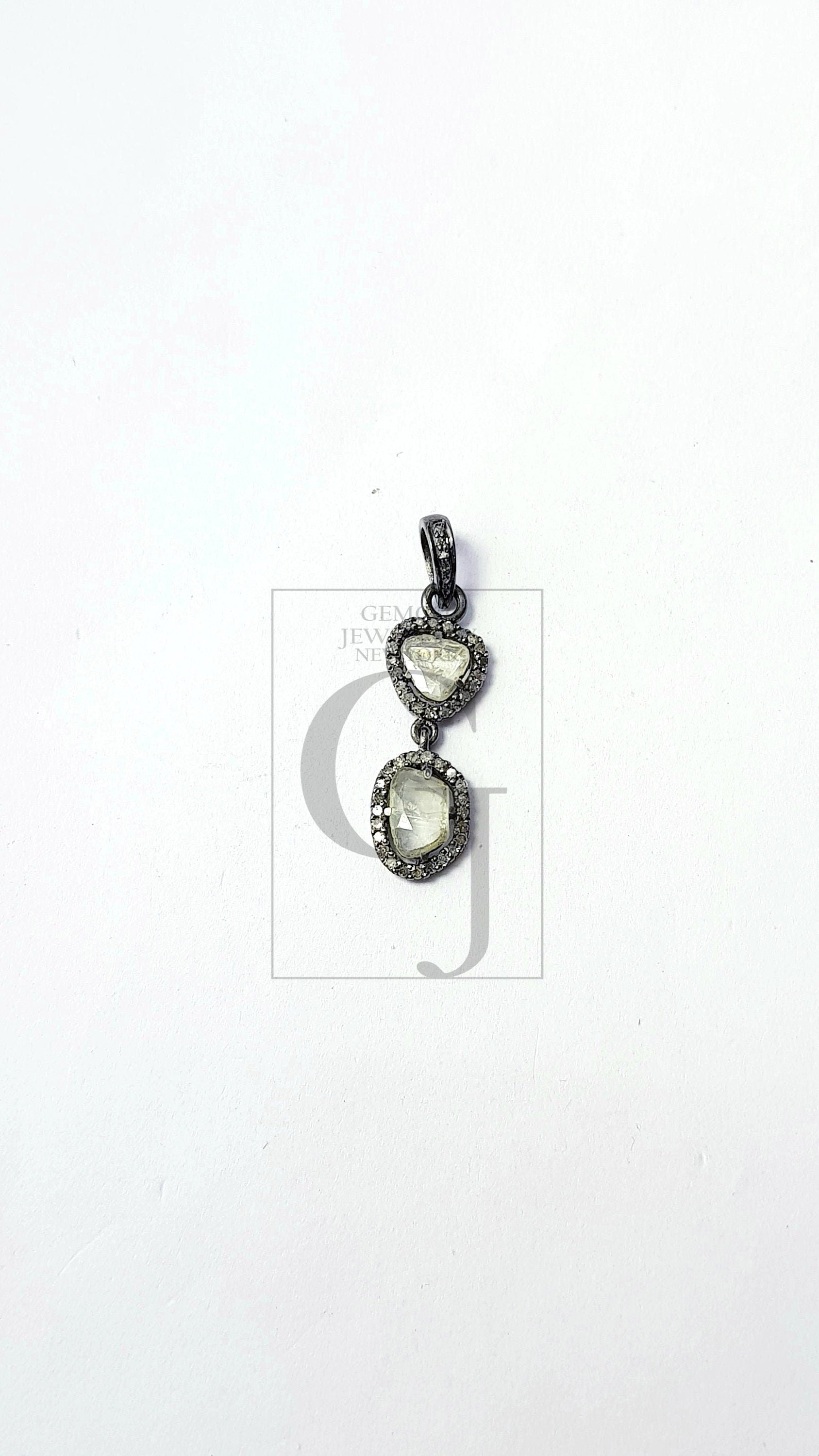 Pave Diamond Rosecut Pendant 925 Sterling Silver Pendant Handmade Diamond Pendant Beautiful Pave Diamond Pendant Charm Flat Diamond design