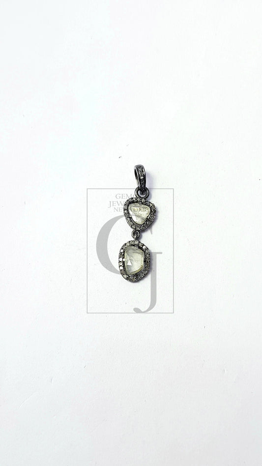 Pave Diamond Rosecut Pendant 925 Sterling Silver Pendant Handmade Diamond Pendant Beautiful Pave Diamond Pendant Charm Flat Diamond design