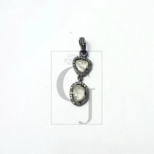 Pave Diamond Rosecut Pendant 925 Sterling Silver Pendant Handmade Diamond Pendant Beautiful Pave Diamond Pendant Charm Flat Diamond design