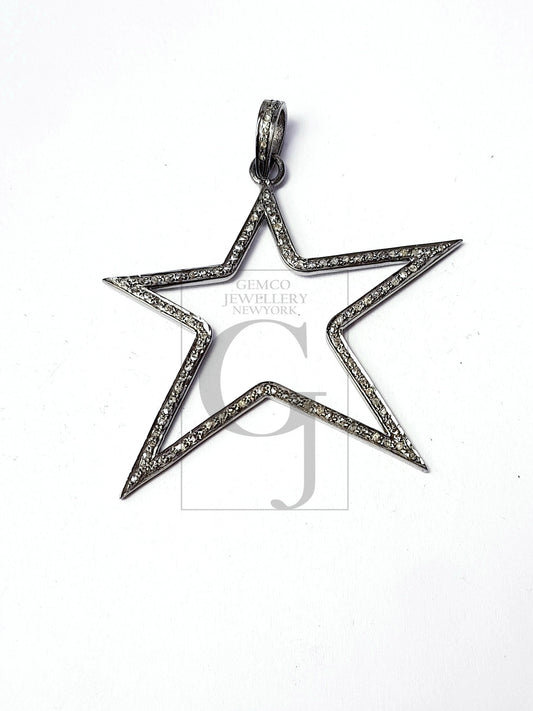 Beautiful Star Pendant  Rosecut Pave Diamond Pendant 925 Sterling Silver Handmade Finish Star Cutting Design Diamond Pendant Jewelry