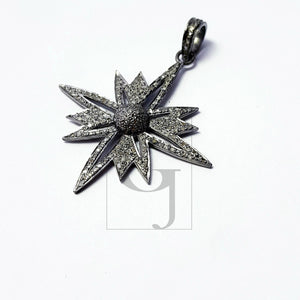 Beautiful Starburst Design Rosecut Pave Diamond Pendant 925 Sterling Silver Handmade Finish Diamond Pendant Jewelry