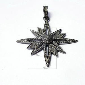 Beautiful Starburst Design Rosecut Pave Diamond Pendant 925 Sterling Silver Handmade Finish Diamond Pendant Jewelry