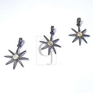 Latest Designer Sunburst Rocecut Pave Diamond Pendant 925 Sterling Silver Handmade Finish Diamond Jewelry