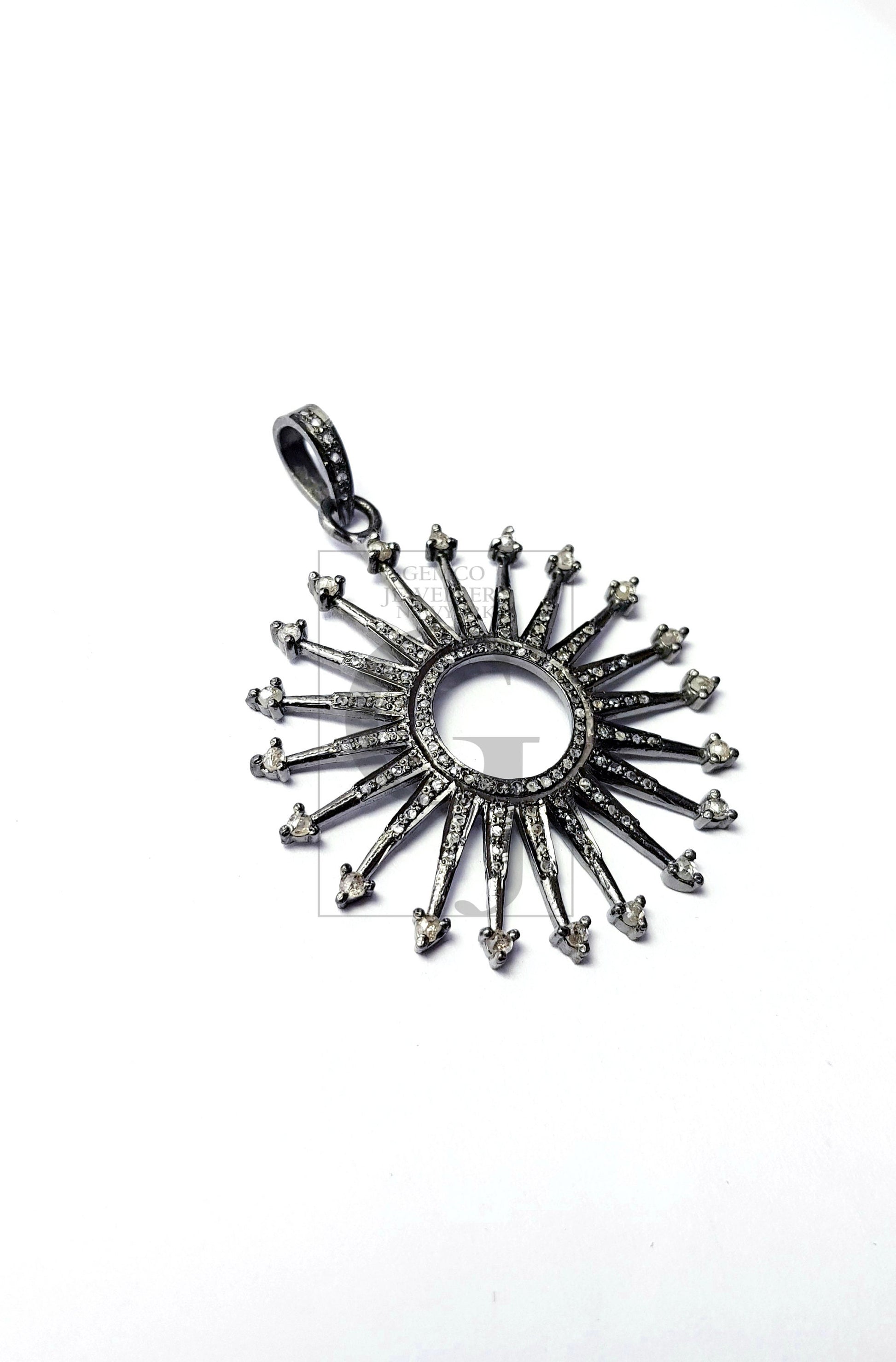 Sunburst design Rosecut pave diamond pendant 925 sterling silver handmade finish very beautiful stylish diamond pendant jewelry