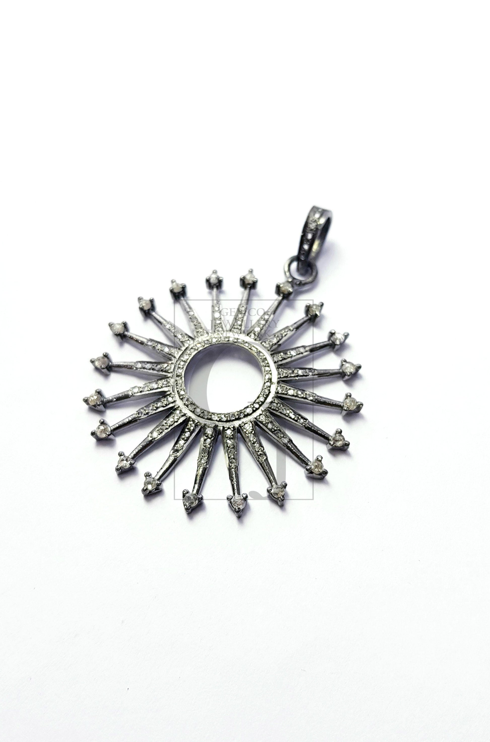 Sunburst design Rosecut pave diamond pendant 925 sterling silver handmade finish very beautiful stylish diamond pendant jewelry