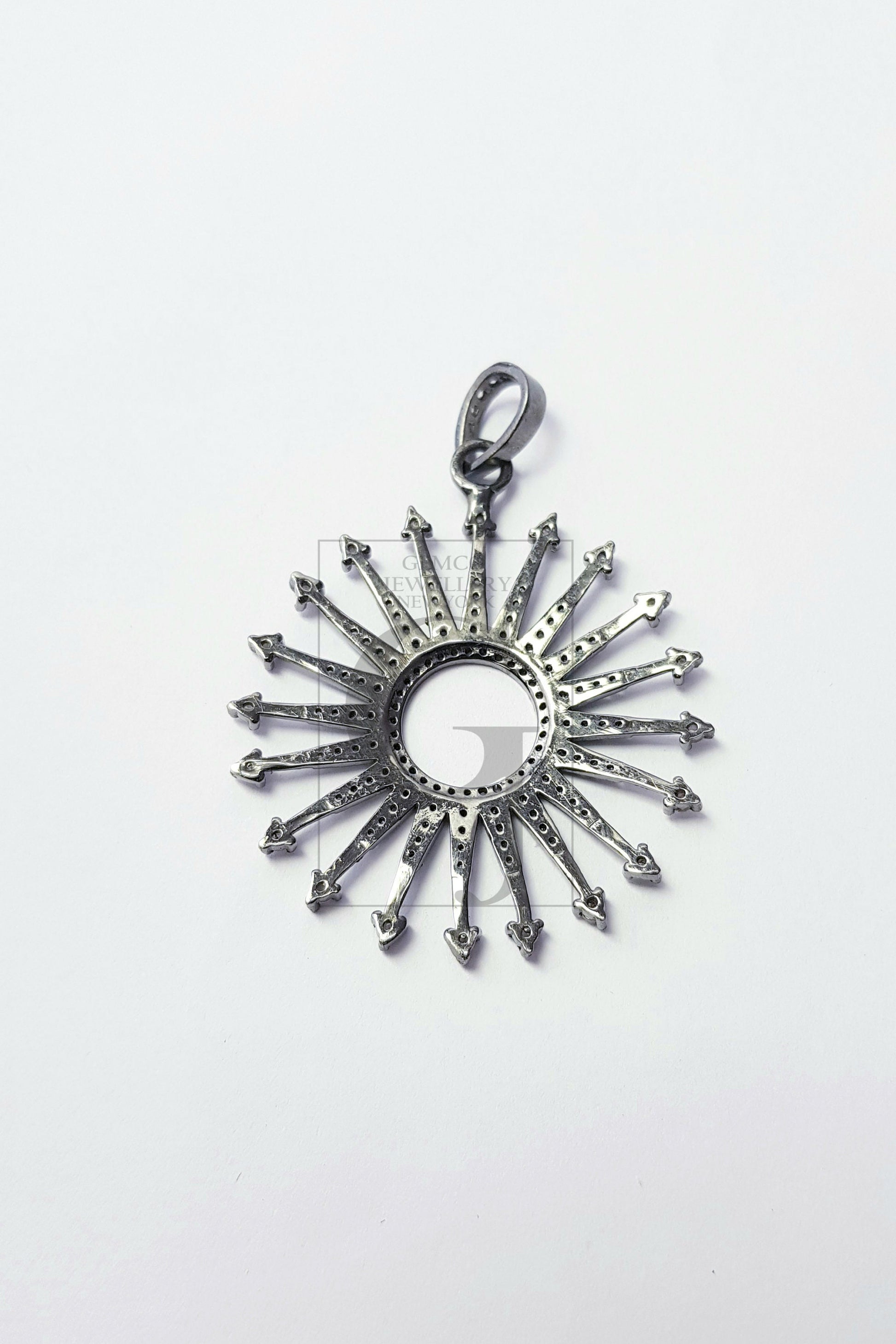 Sunburst design Rosecut pave diamond pendant 925 sterling silver handmade finish very beautiful stylish diamond pendant jewelry