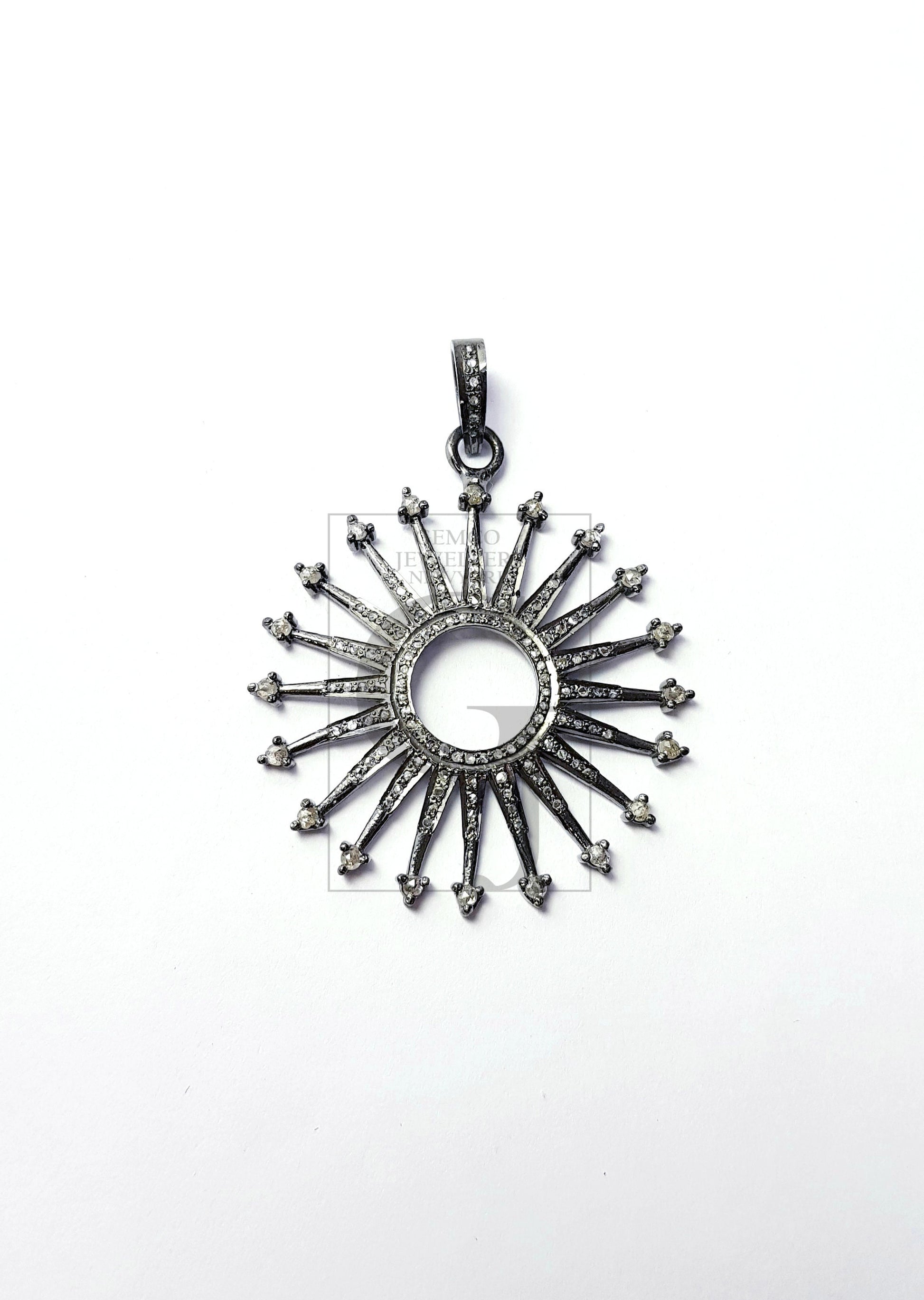 Sunburst design Rosecut pave diamond pendant 925 sterling silver handmade finish very beautiful stylish diamond pendant jewelry