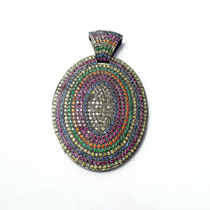 One of kind Multi Color Pave Sapphire Designer Rosecut Pave Diamond Pendant 925 Sterling Silver Handmade Finish Diamond Jewelry Pendant