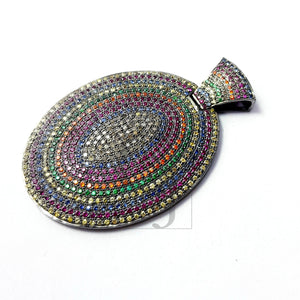 One of kind Multi Color Pave Sapphire Designer Rosecut Pave Diamond Pendant 925 Sterling Silver Handmade Finish Diamond Jewelry Pendant