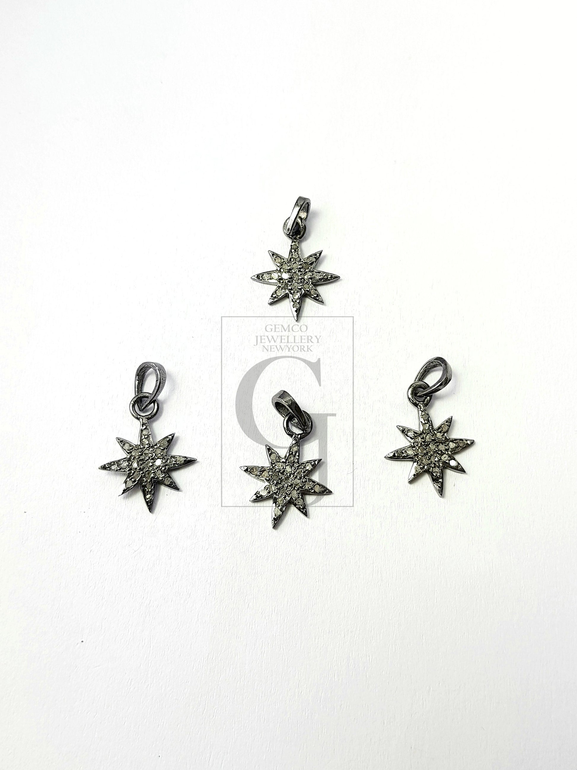 Beautiful Starburst Designer Rosecut Pave Diamond Pendant 925 Sterling Silver Handmade Finish Diamond Charms Pendant