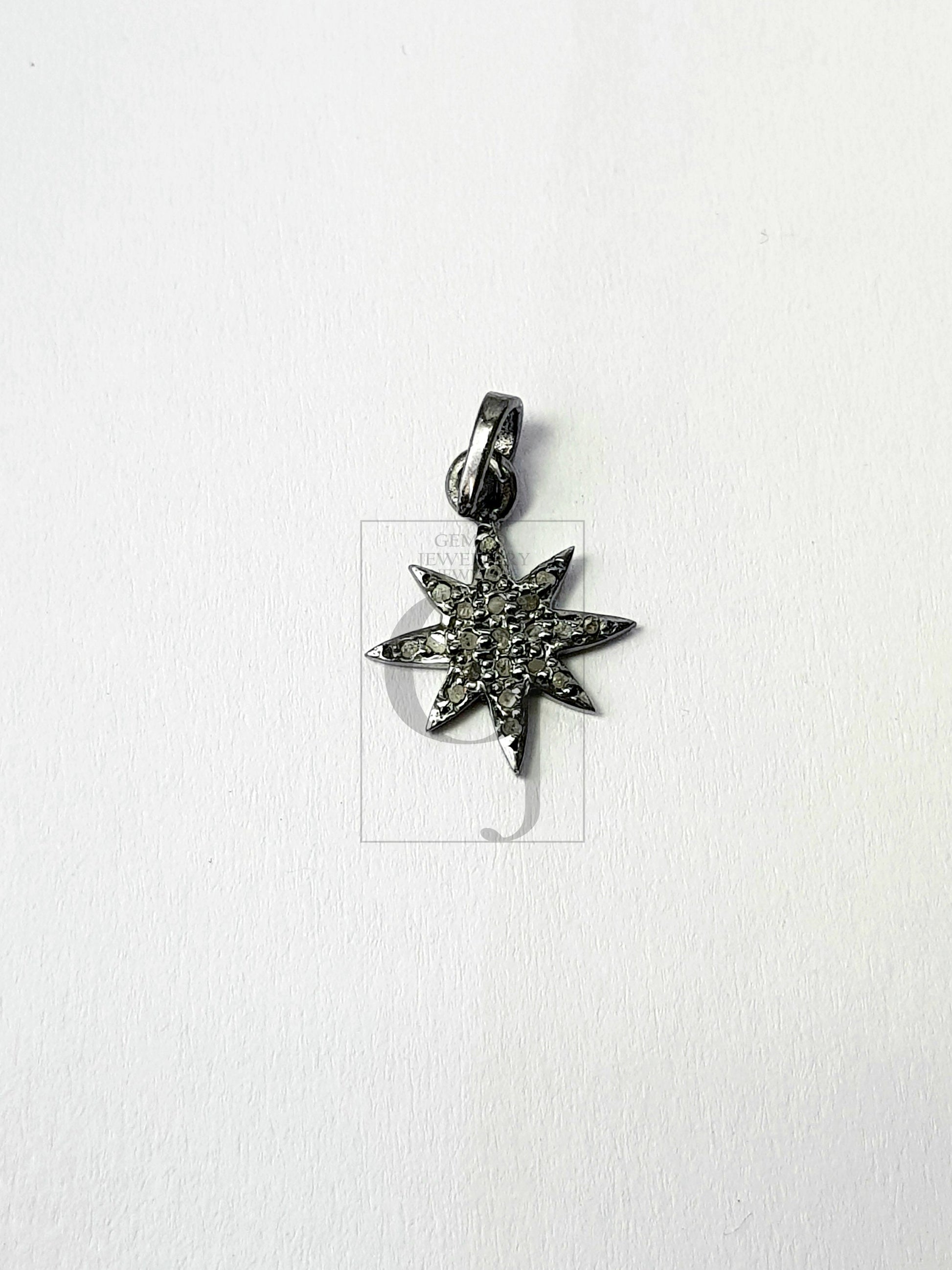 Beautiful Starburst Designer Rosecut Pave Diamond Pendant 925 Sterling Silver Handmade Finish Diamond Charms Pendant