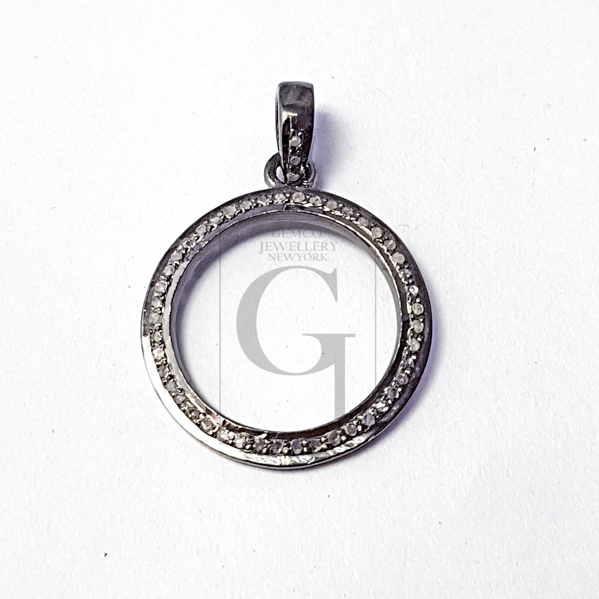 Circle Cutting Design Beautiful Charm Pendant Pave Diamond Rosecut Pendant 925 Sterling Silver Pendant Handmade Diamond Pendant