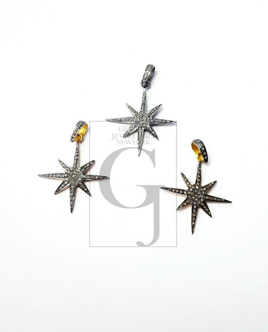 Star burst design Rosecut pave diamond pendant 925 sterling silver handmade finish beautiful diamond pendant jewelry chamrs