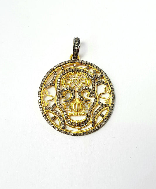 Skull designer Rosecut pave diamond pendant 925 sterling silver handmade finish diamond jewelry pendant