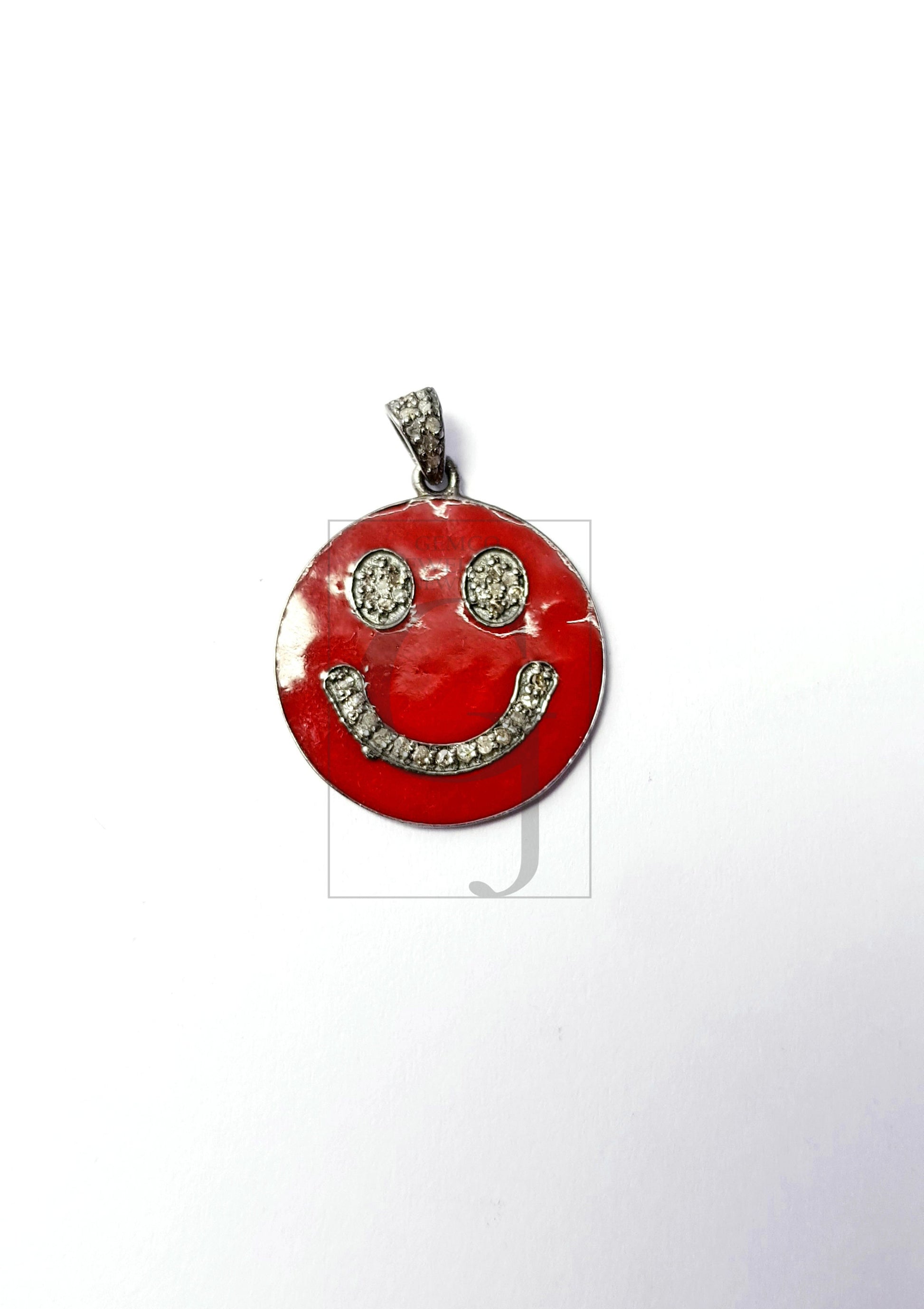 Smiley design Rosecut pave diamond pendant 925 sterling silver handmade finish enamel diamond pendant jewelry bakelite pendent gift jewelry