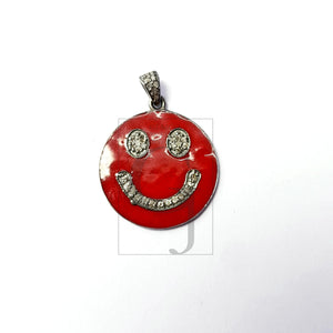 Smiley design Rosecut pave diamond pendant 925 sterling silver handmade finish enamel diamond pendant jewelry bakelite pendent gift jewelry