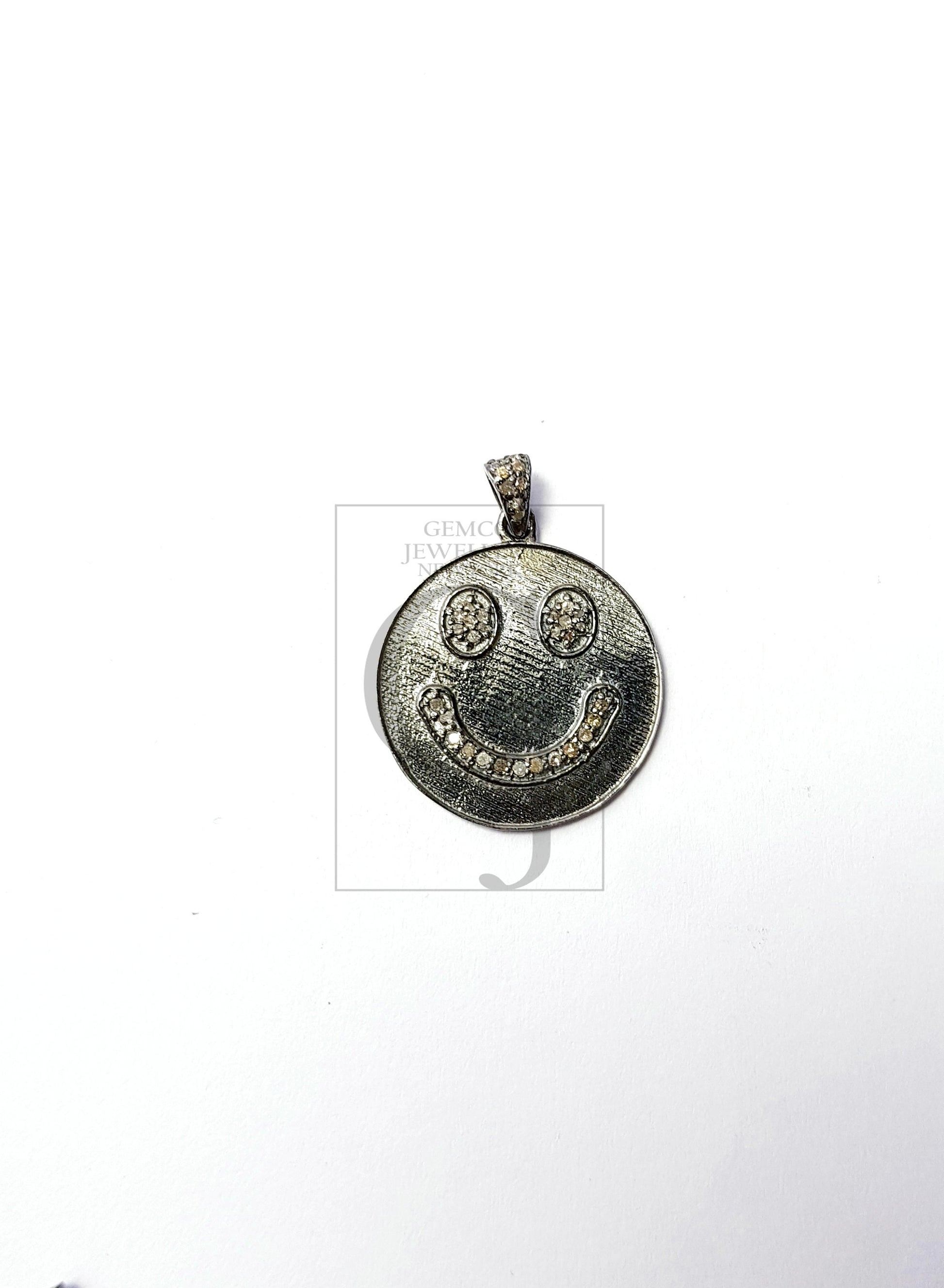 Smiley design Rosecut pave diamond pendant 925 sterling silver handmade finish enamel diamond pendant jewelry bakelite pendent gift jewelry