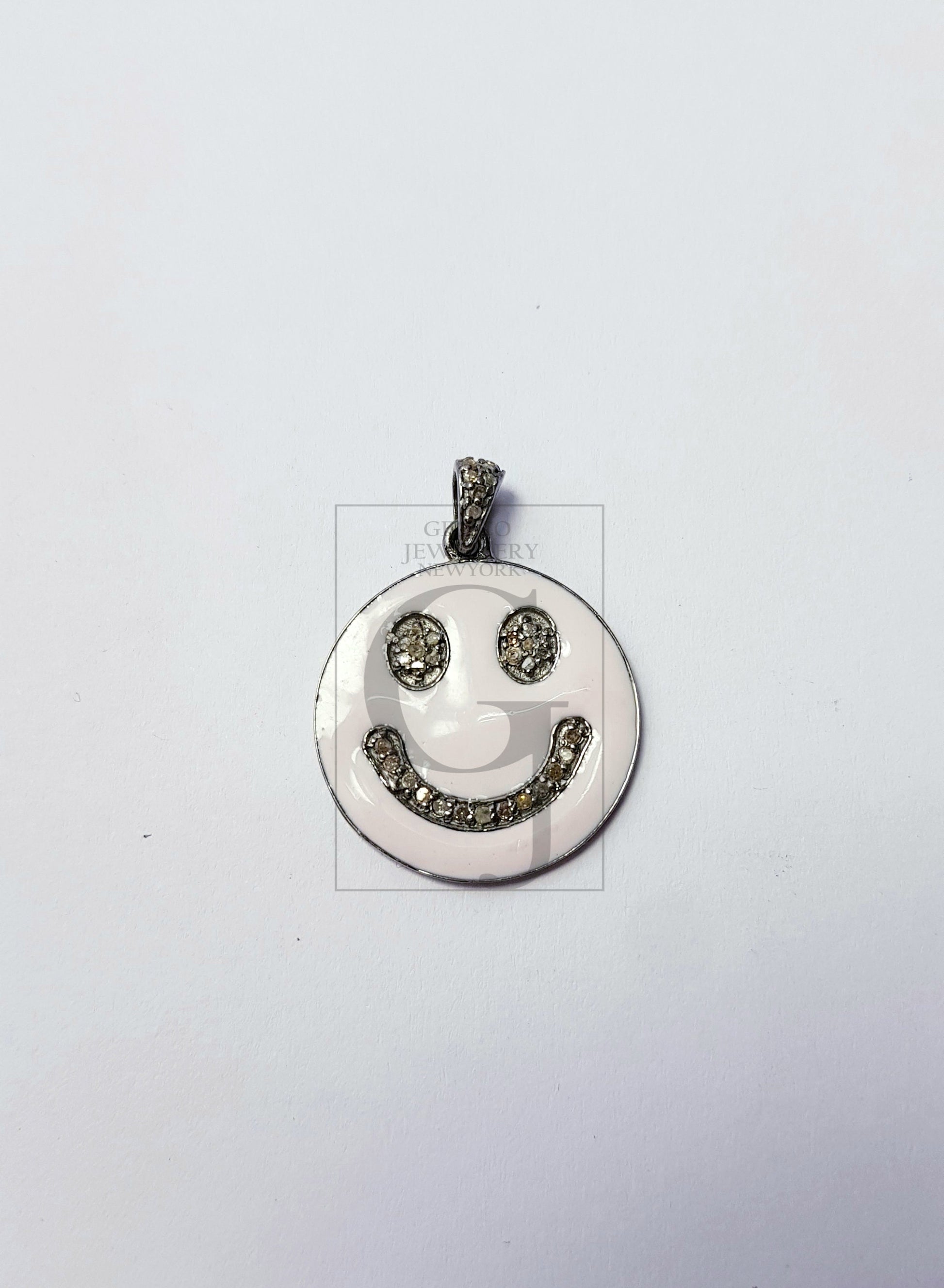 Smiley design Rosecut pave diamond pendant 925 sterling silver handmade finish enamel diamond pendant jewelry bakelite pendent gift jewelry