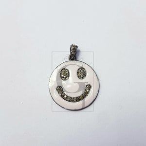 Smiley design Rosecut pave diamond pendant 925 sterling silver handmade finish enamel diamond pendant jewelry bakelite pendent gift jewelry