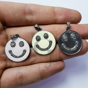 Smiley design Rosecut pave diamond pendant 925 sterling silver handmade finish enamel diamond pendant jewelry bakelite pendent gift jewelry