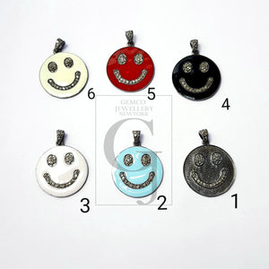 Smiley design Rosecut pave diamond pendant 925 sterling silver handmade finish enamel diamond pendant jewelry bakelite pendent gift jewelry