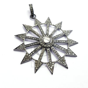 Beautiful Sunburst Designer Rosecut Pave Diamond Pendant 925 Sterling Silver Handmade Finish Polki Diamond Pendant Jewelry