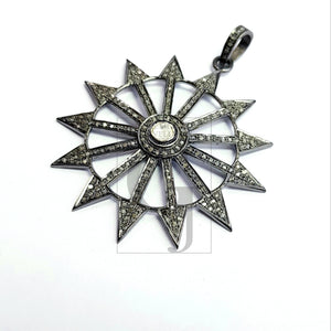 Beautiful Sunburst Designer Rosecut Pave Diamond Pendant 925 Sterling Silver Handmade Finish Polki Diamond Pendant Jewelry