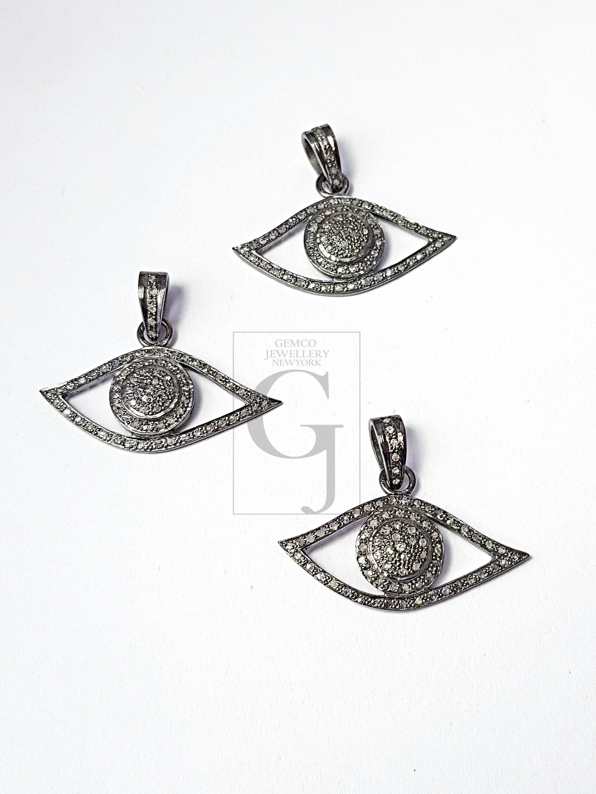 Pave diamond rosecut pendant 925 sterling silver pendant handmade diamond pendant pave setting diamond evil eye connector diamond pendant