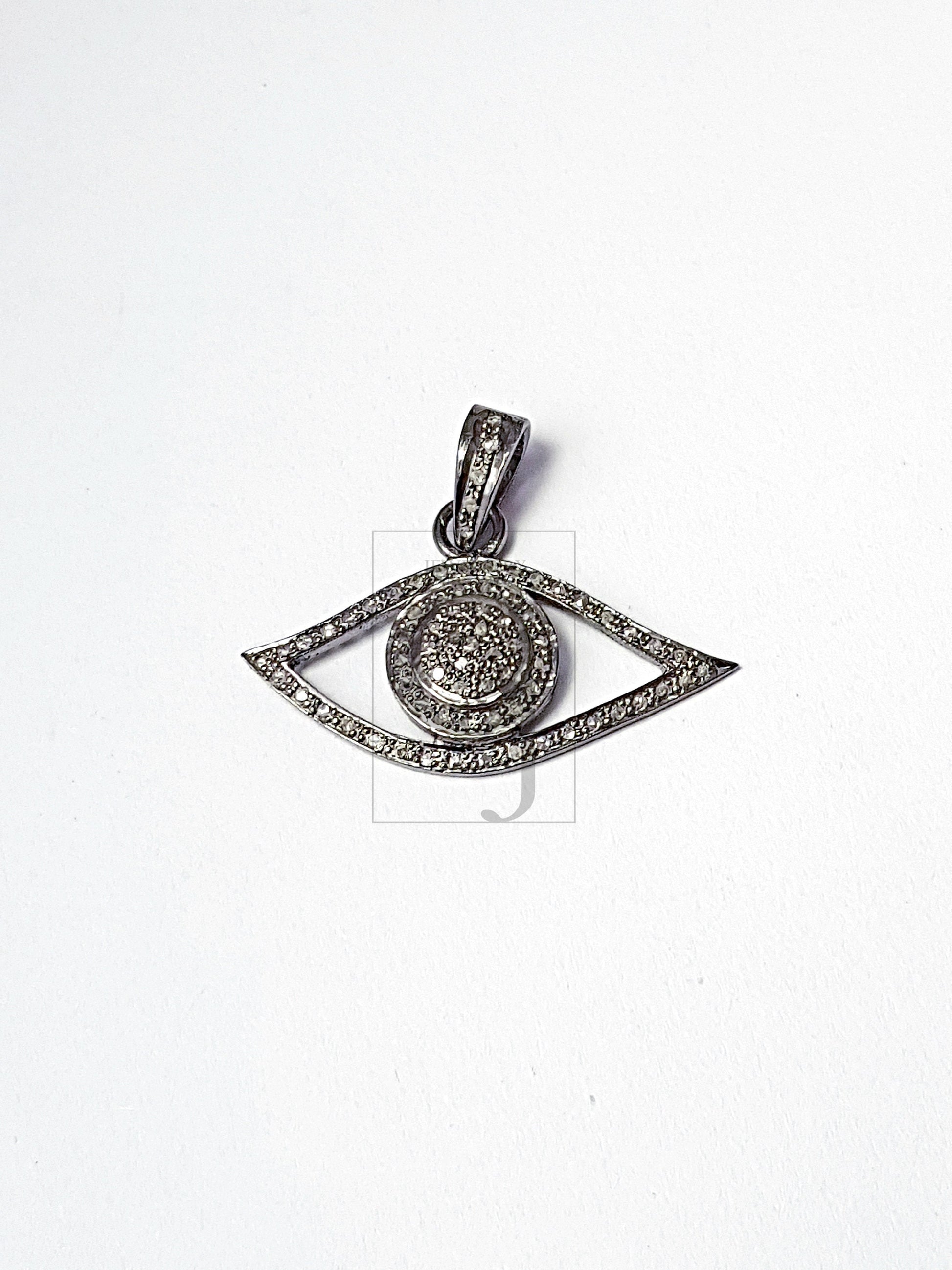 Pave diamond rosecut pendant 925 sterling silver pendant handmade diamond pendant pave setting diamond evil eye connector diamond pendant