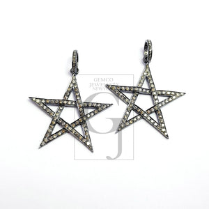 Beautiful Star Design Rosecut Pave Diamond Pendant 925 Sterling Silver Handmade Finish Diamond Pendant Jewelry