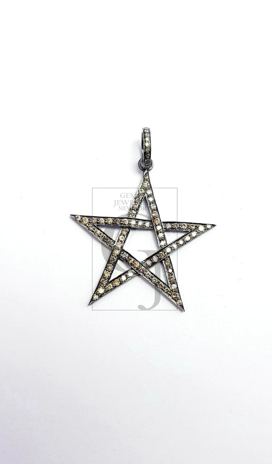 Beautiful Star Design Rosecut Pave Diamond Pendant 925 Sterling Silver Handmade Finish Diamond Pendant Jewelry