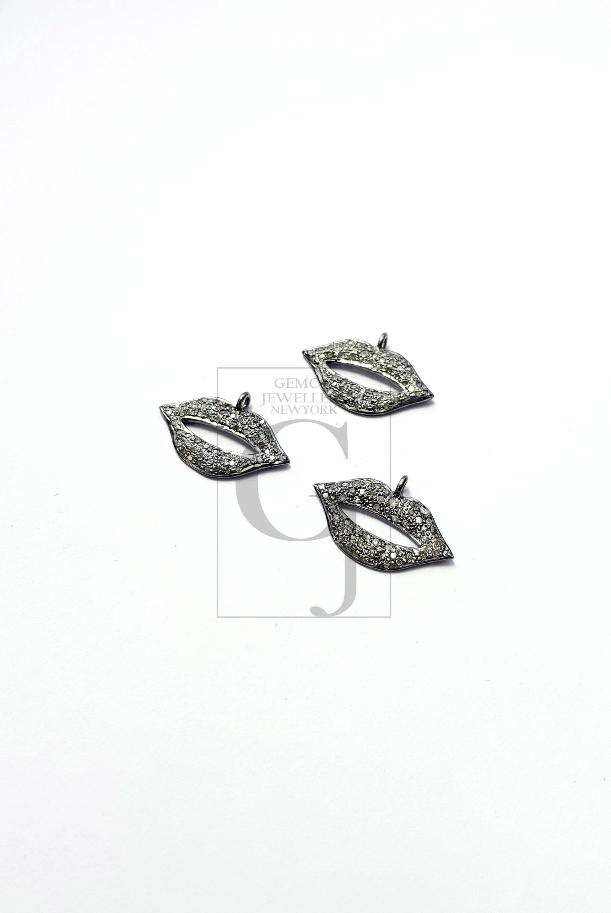 Beautiful Rosecut Pave Diamond Pendant 925 Sterling Silver Handmade Finish Lips Shaped  Diamond Pendant Jewelry