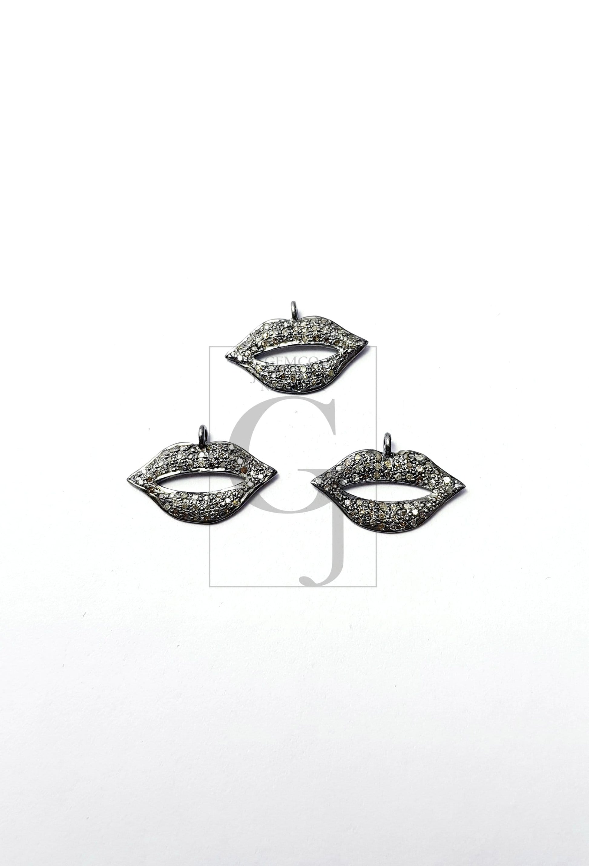 Beautiful Rosecut Pave Diamond Pendant 925 Sterling Silver Handmade Finish Lips Shaped  Diamond Pendant Jewelry