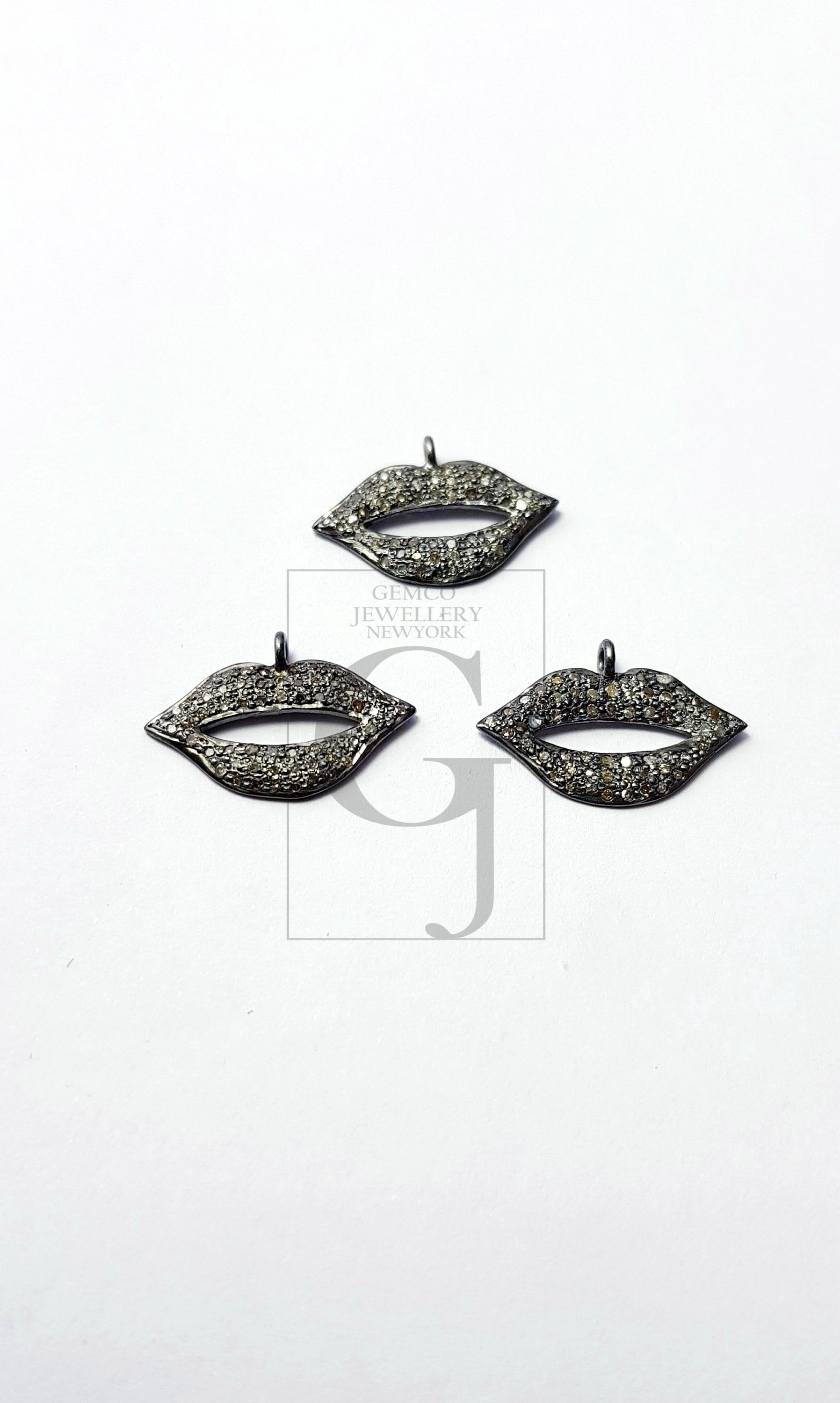 Beautiful Rosecut Pave Diamond Pendant 925 Sterling Silver Handmade Finish Lips Shaped  Diamond Pendant Jewelry