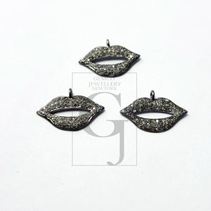 Beautiful Rosecut Pave Diamond Pendant 925 Sterling Silver Handmade Finish Lips Shaped  Diamond Pendant Jewelry