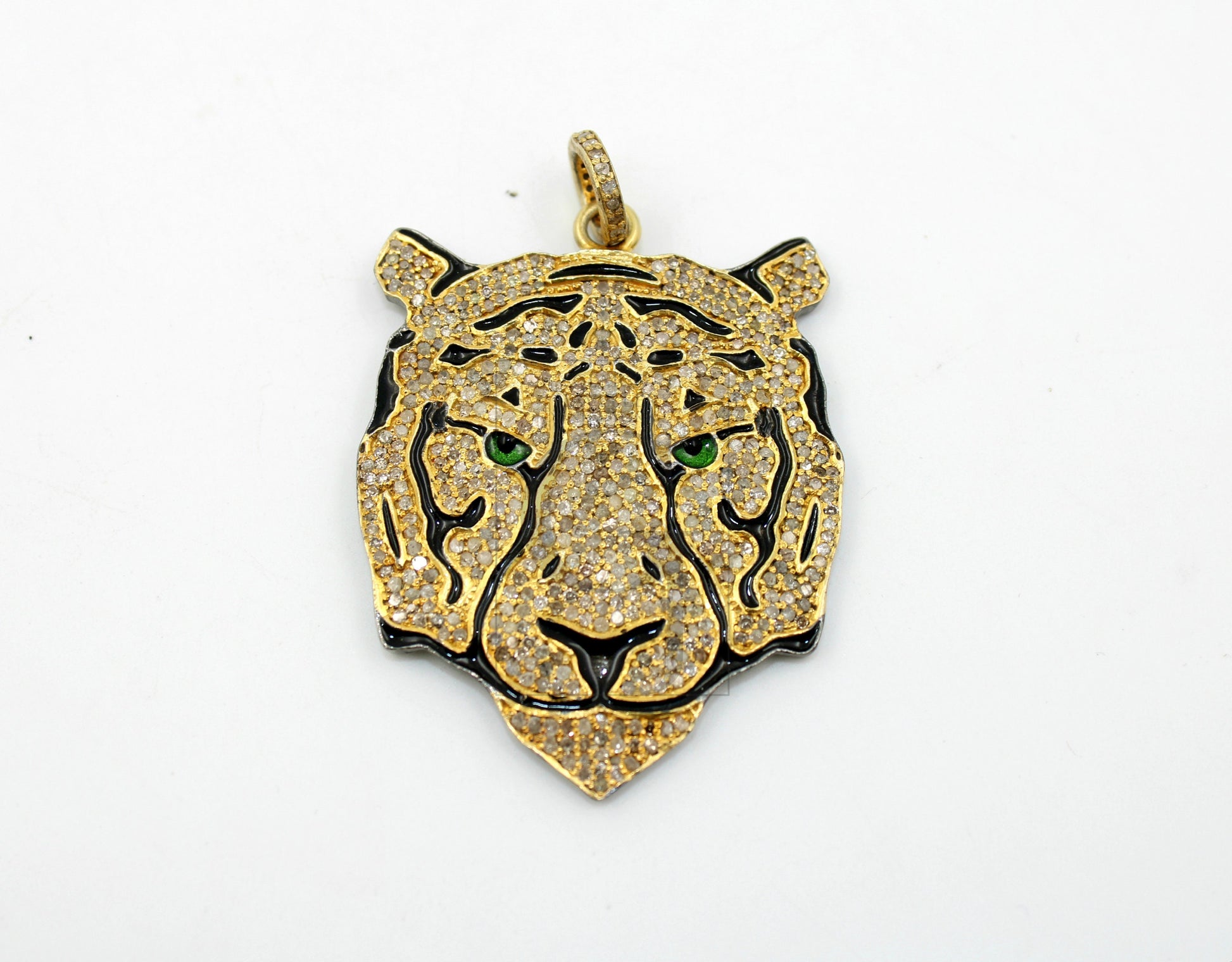 One of a kind tigner face designer pendant Rosecut pave diamond pendant 925 sterling silver handmade diamond jewelry necklace pendant
