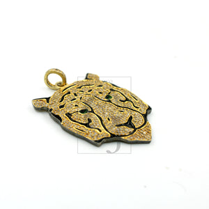 One of a kind panther face designer pendant Rosecut pave diamond pendant 925 sterling silver handmade diamond jewelry necklace pendant