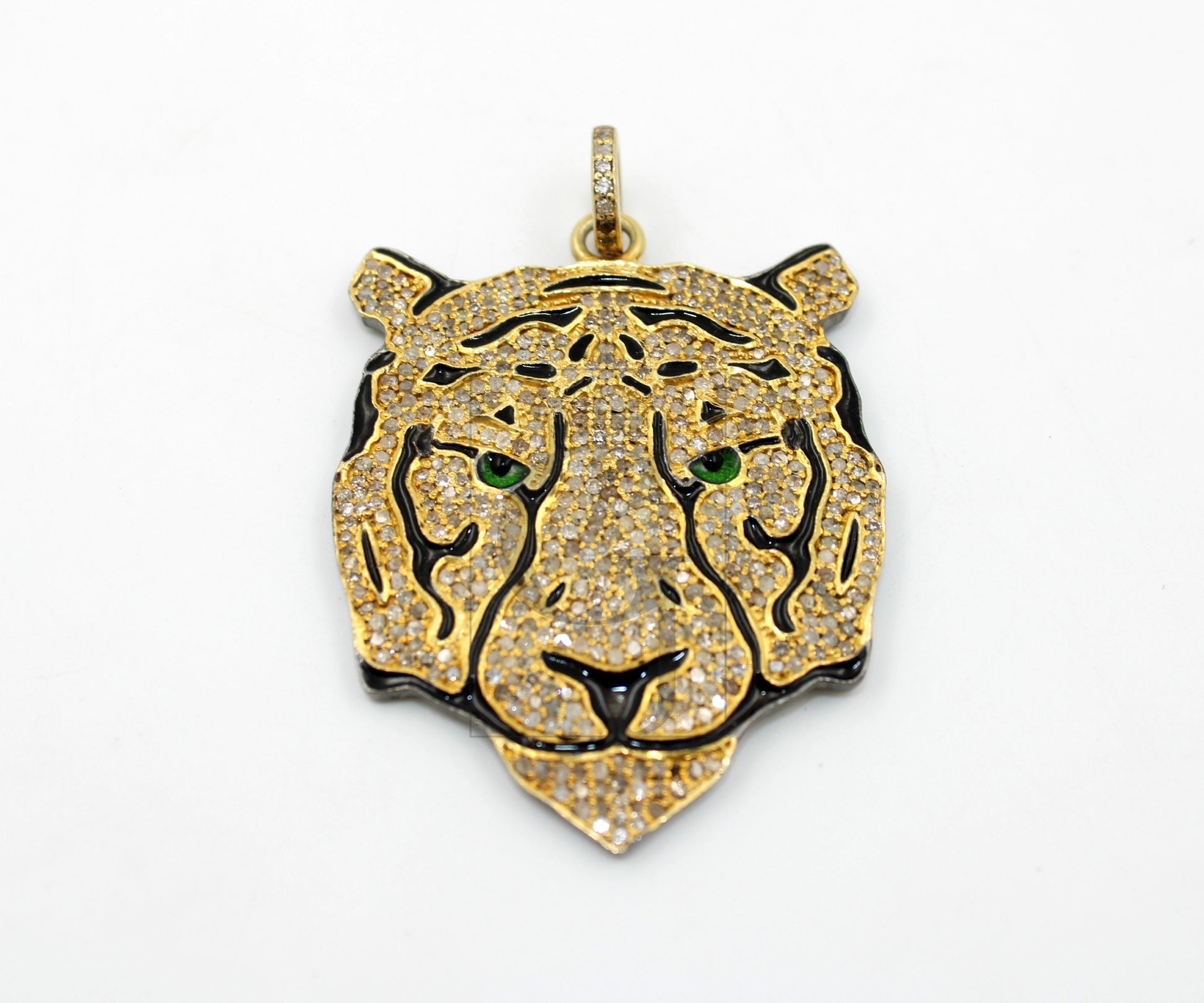 One of a kind panther face designer pendant Rosecut pave diamond pendant 925 sterling silver handmade diamond jewelry necklace pendant