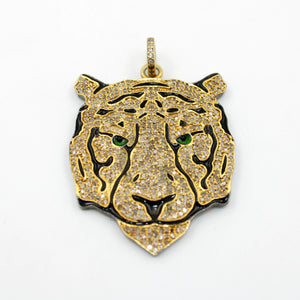One of a kind panther face designer pendant Rosecut pave diamond pendant 925 sterling silver handmade diamond jewelry necklace pendant
