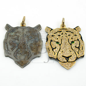 One of a kind panther face designer pendant Rosecut pave diamond pendant 925 sterling silver handmade diamond jewelry necklace pendant