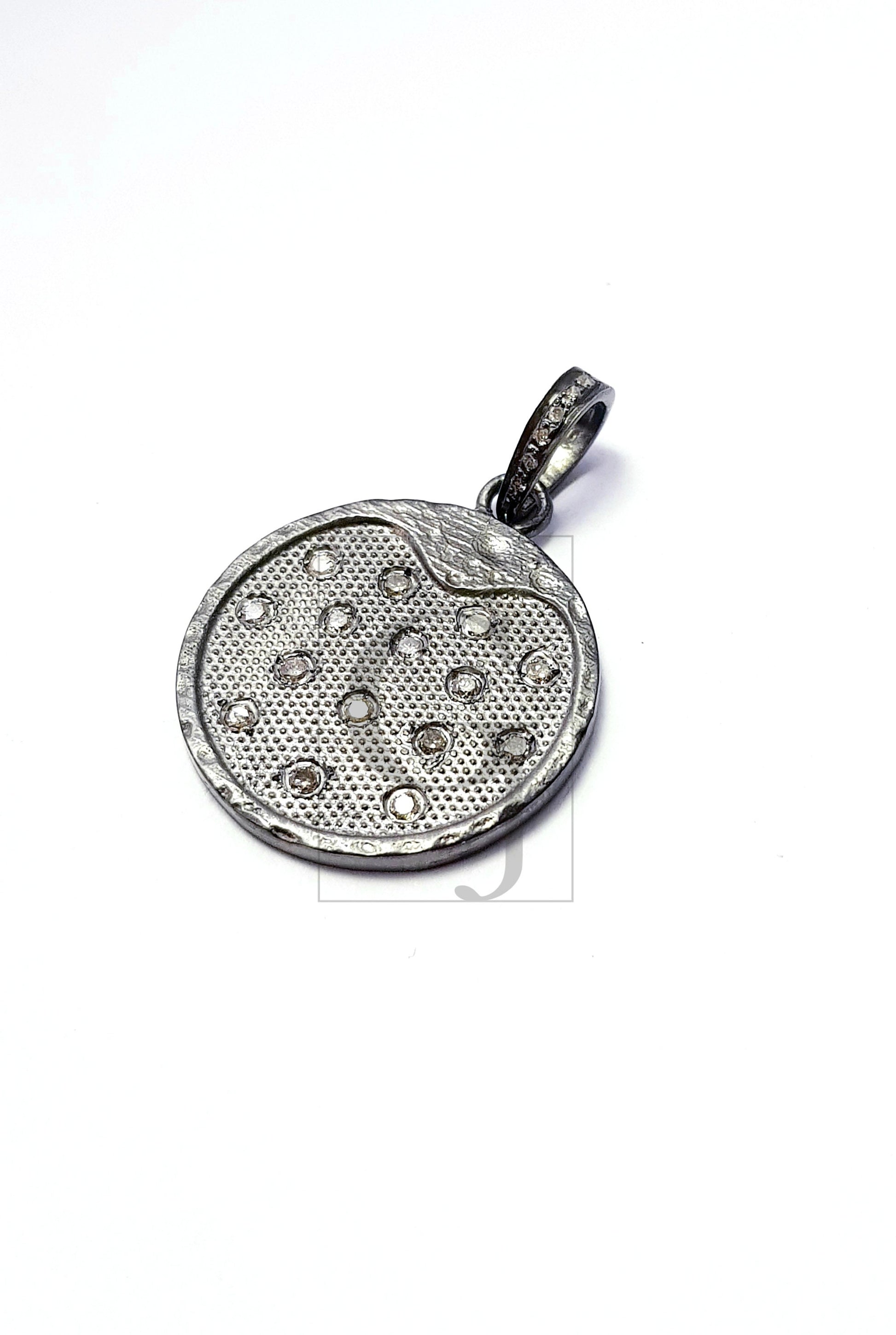 Very beautiful round textured rose cut pave diamond pendant 925 sterling silver handmade stylish diamond coin pendant jewelry ready to ship