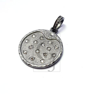 Very beautiful round textured rose cut pave diamond pendant 925 sterling silver handmade stylish diamond coin pendant jewelry ready to ship