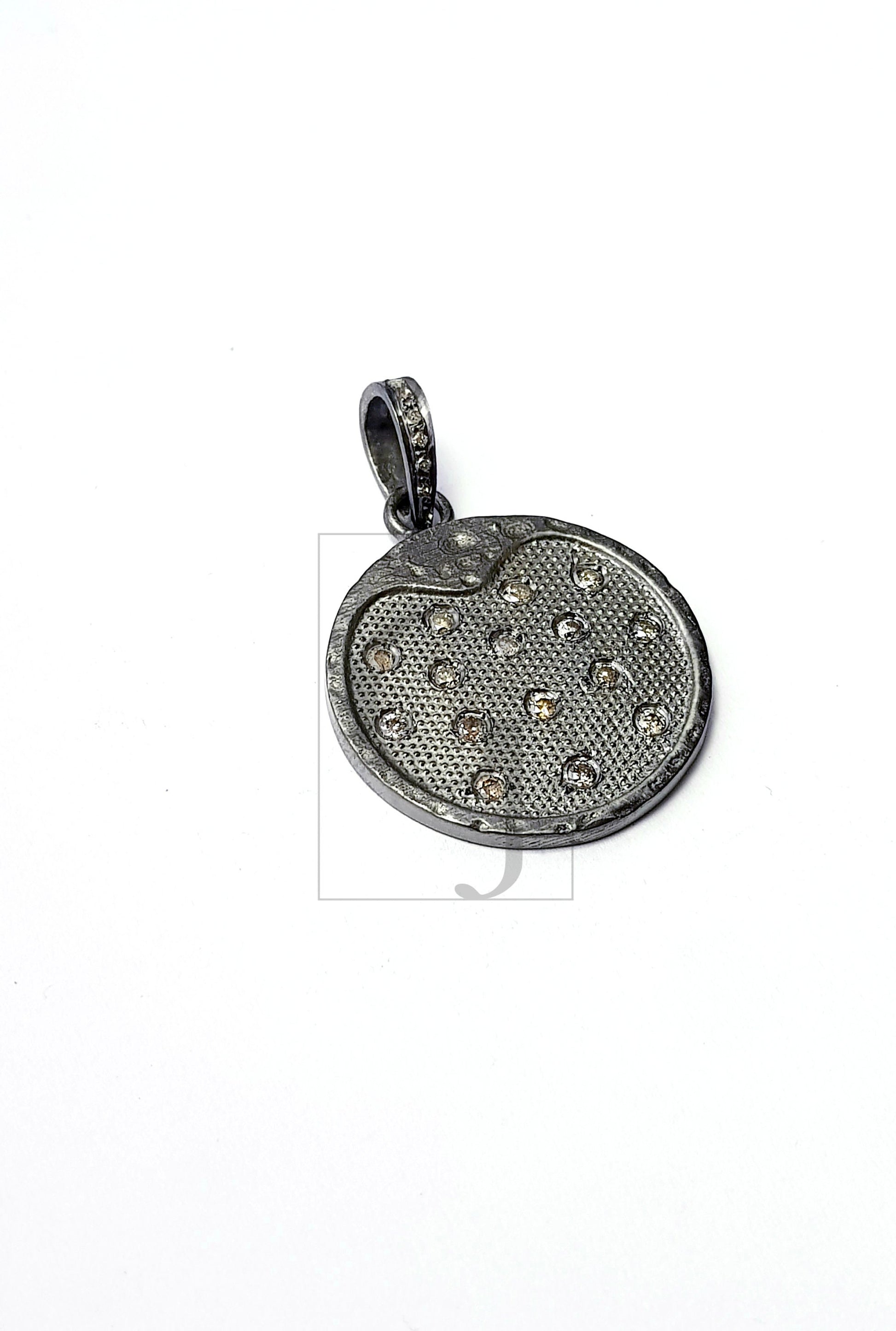 Very beautiful round textured rose cut pave diamond pendant 925 sterling silver handmade stylish diamond coin pendant jewelry ready to ship